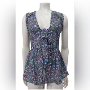 Vintage Nicole Richie Winter Kate Silk Sleeveless Floral Blouse Size M